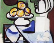 巴勃罗毕加索 - 有半身像、木球和调色板的静物